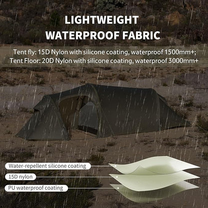 Naturehike Opalus 2/3 Person Tunnel Tent, Lightweight Backpacking Tent with Vestibule, Double Wall 4 Season Tents for Camping