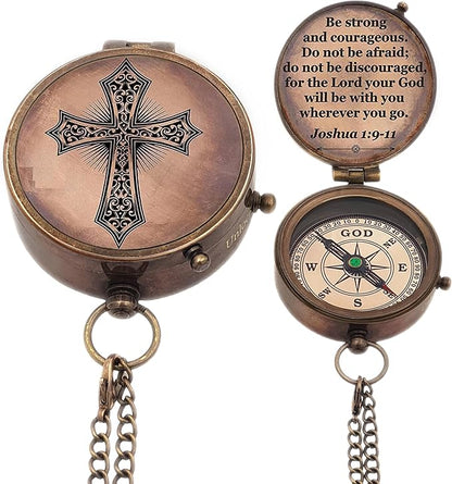 Baptism Gift Personalized Keepsake Compass Engraved Cross and Be Strong and Courageous, Confirmation Gift Ideas, Gift of Faith. Missionary