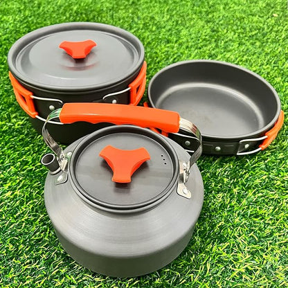 Camping Cookware Set, 13in1 Camping Cookware, Non-Stick Lightweight Camping Pot and Pan Set with Stainless Steel Kettle Plates Spoon for Backpacking, Hiking, Outdoor Cooking and Picnic