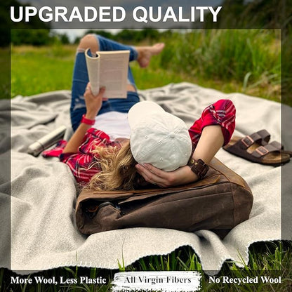EKTOS 100% Virgin Wool Blanket, 90" x 90", Temperature Regulating, Perfect for Sleeping (Light Gray, Queen Size)