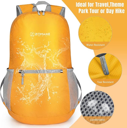ZOMAKE Ultra Lightweight Hiking Backpack 20L, Packable Small Backpacks Water Resistant Daypack for Women Men(Yellow New)