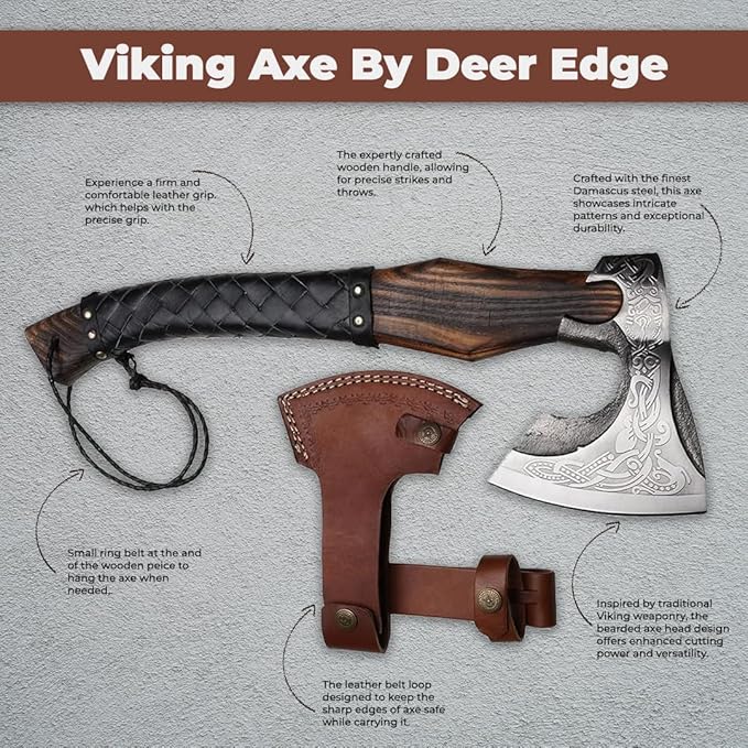 Viking Throwing Axe | Vikings Axe | Versatile Camp Hatchet with Leather Sheath | Ideal for Camping
