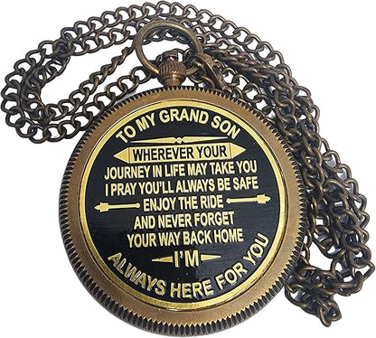 to My Grand Son Engraved Compass with Authentic Leather Case Brass Compass Directional Compass, Baptism Gifts for Boys & Girls, First Communion (BLC3)