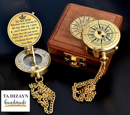 to My Son Compass with Wooden Box-Mom to Son Compass–Father to Son Gifts- to My Grandson -Graduation Day Gifts for Son-Birthday, Baptism, Graduation, Confirmation, Communion Compass for Women Men