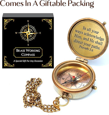 May Your Faith Always Guide You Engraved Working Compass with Leather Case Compass Religious Gift for Men & Women - Baptism, Confirmation, Communion Compass for Boys Graduation Gift