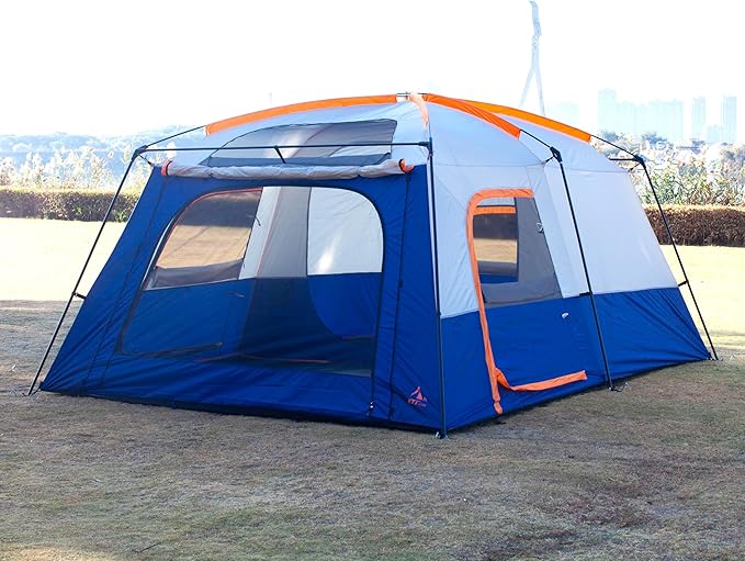 KTT Extra Large Tent 10-12-14 Person(Style-B),Family Cabin Tents,2 Rooms,3 Doors and 3 Windows with Mesh,Straight Wall,Waterproof,Double Layer,Big Tent for Outdoor,Picnic,Camping,Family Gathering