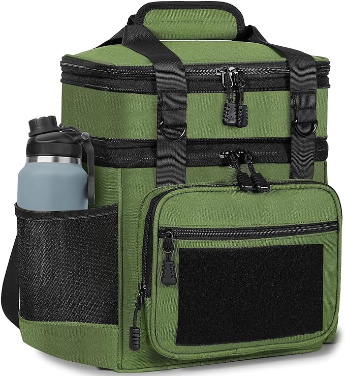GLENKEY Double Deck Insulated Lunch Box, Expandable Xlarge Lunch Bag Leakproof Cooler Bag Lunch Pail for Men Women Adults Work Shifts Travel Daytrip,22L,Army Green