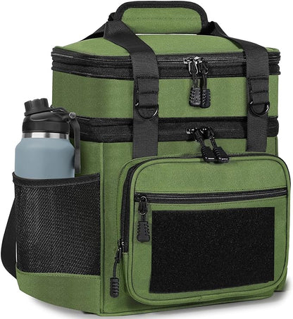 GLENKEY Double Deck Insulated Lunch Box, Expandable Xlarge Lunch Bag Leakproof Cooler Bag Lunch Pail for Men Women Adults Work Shifts Travel Daytrip,22L,Army Green