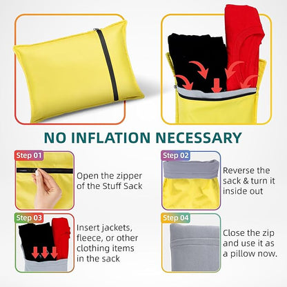 Stuffable Camping Pillow Sack (Small, Yellow) - 10 x 14 - Camping Essentials for Hiking, Backpacking and Travel Essentials - Sold Unstuffed Bring Your Own Stuffing