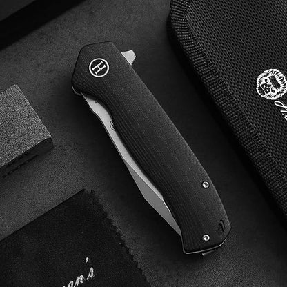 Holtzman's Gorilla Survival Folding Knife D2 Steel Blade G10 Handle Pocket Knife EDC Giftset for Men and Women (half stonewashed half silver blade + black handle)