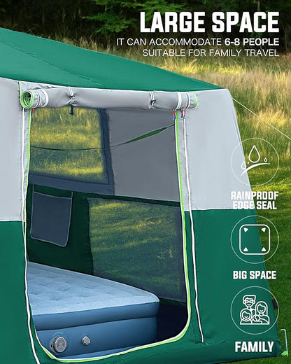 14.1'x6.5'x9' Inflatable Tents for Camping, Portable 6/8/10 Person Blow Up Air Tent, Waterproof Windproof Easy Setup Large Family Tent with 2 Doors, 6 Windows, Mosquito Screen