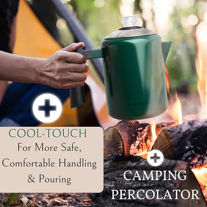 Mixpresso Green Stainless Steel Coffee Percolator Stovetop, 37oz Classic Percolator Coffee Pot, Excellent For Camping Pot, 5-8 Cup Stove Top Coffee Maker, Cool-Touch Handle