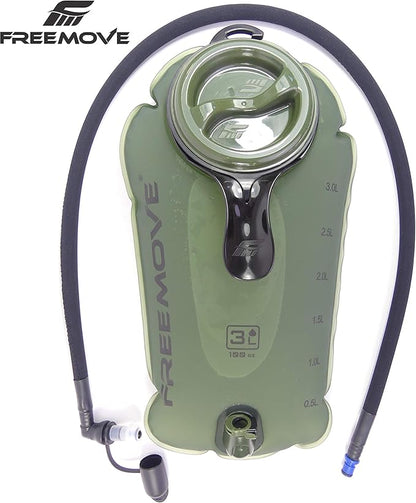 FREEMOVE Hydration Bladder 2L / 3L Water Bladder for Hiking Backpack >Blue or Green< Leak Proof Hydration Pack, Tasteless & BPA Free, TPU Water Reservoir, Quick Release Insulated Tube & Shutoff Valve