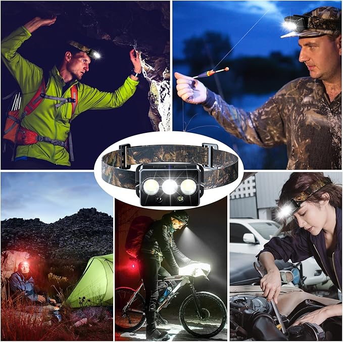 Minsk Rechargeable Headlamp, 2 Pack Headlamps for Adults, Head Lamps Outdoor LED Rechargeable, Waterproof LED Headlamp Flashlight with Motion Sensor and Magnetic Base for Hiking and Running