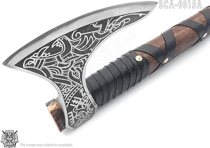SHINY CRAFTS -Axes Viking Axe Hatchet Norse Axe Best Tomahawk Viking Bearded Axe- Beautiful Camping Axe Best Gift for Him with Leather Sheath (VBA 15A)