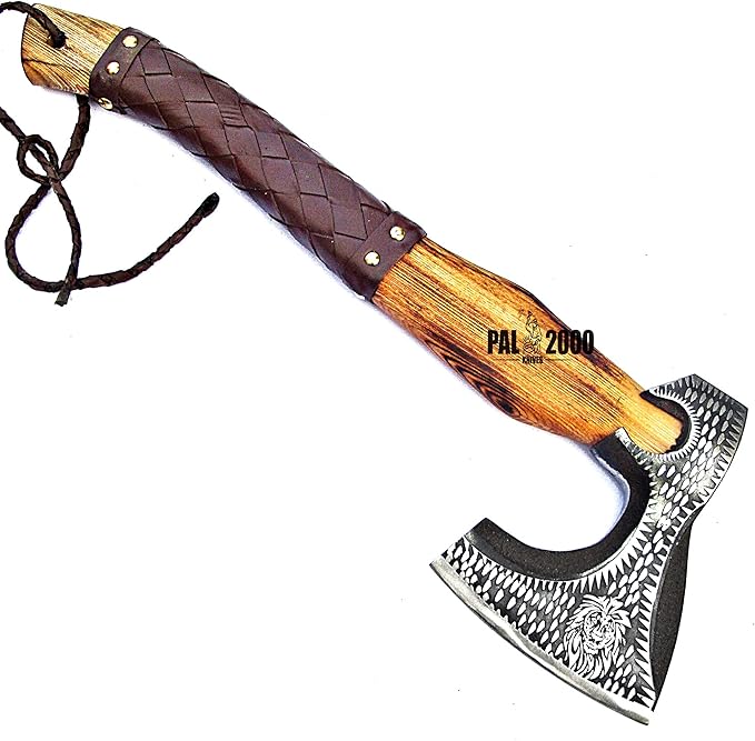 AX-9971 Custom Handmade Viking Hatchet Axe Carbon Steel Head Bearded Camping Tomahawk Battle Ax with Sheath