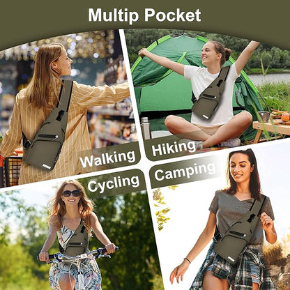 Sling Bag for Women Mens Crossbody Bag, Chest Bag Sling Backpack with USB Charging Port for Walking Hiking