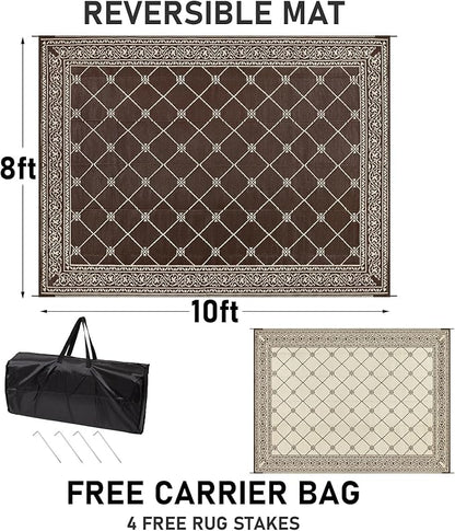 HiiARug 8x10 Outdoor Rug Outdoor Patio Rug, Reversible Waterproof Plastic Straw Rug Large Outdoor Rugs (8x10Ft, Brown)
