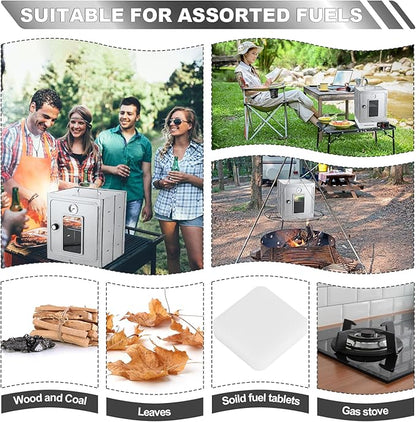 Portable Camping Oven with Storage Handbag, Stainless Steel Fastfold Design Camp Oven for Wood Burning Stoves and Camp Stoves, Outdoor Cooking Baking BBQ