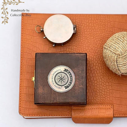 Magnetic Marine Brass Compass with Wooden Box – 2" Antique Nautical Compass for Navigation, Sailing, Hiking, Camping – Vintage Gift for Sailors & Collectors