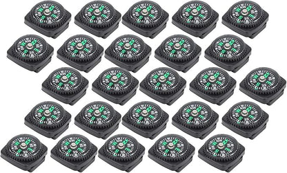 Mini Compass, 25Pcs Black Survival Compass for Camping Hiking Boating Touring Outdoor Activities Accessory, Portable Pocket Compass for Bracelet Umbrella Rope Watch Band Key Chain