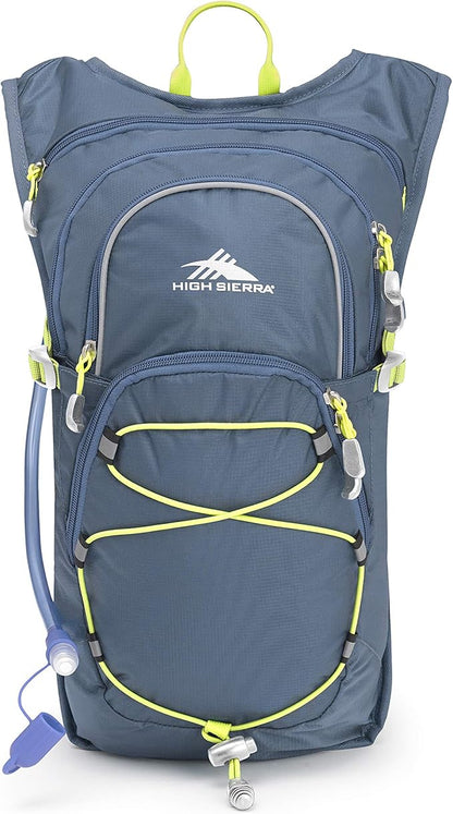 High Sierra HydraHike Hydration Backpack, Lightweight Running Backpack, Cycling, Hiking, for Men, Women & Kids, Graphite Blue/Mercury/Glow, 8L