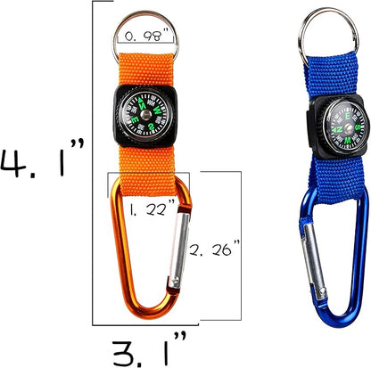 PROLOSO Colorful Carabiner Compass Keychain Belt Clips Kids Toys Prizes Outdoors Adventure Party Favors 20 Pcs