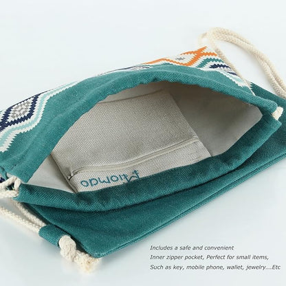 Drawstring Backpack Bohemia Style String Bag Canvas Beach Sport Daypack