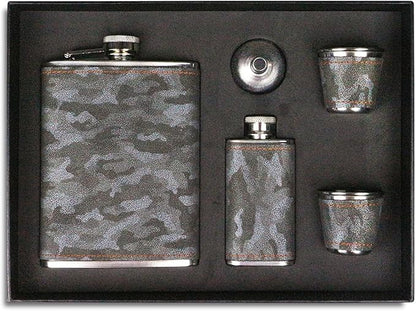 Hip Flask Gift Set, Hip Flasks for Liquor for Men with camouflage Leather Cover, 8 Oz Hip Flask, 18/8 Stainless Steel Hip Flasks, Flasks for Liquor for Men Gift Box