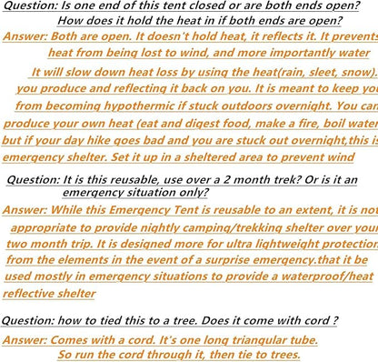 1 Piece Emergency Tent, Polyester Film Survival Tent with String Bundle Pocket Whistle,String with Buckle for Hiking, Camping, First Aid Hurricane