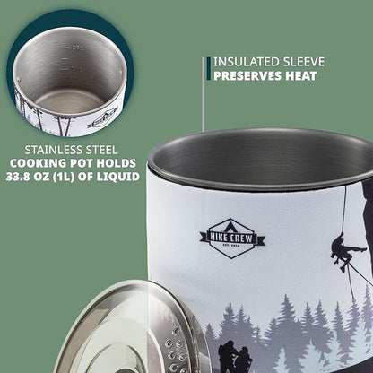 HikeCrew Portable Gas Powered Stove top & Cooking System, Compact Camping Cooktop with 1L Pot, Silicone Lid, Folding Handle & Carry Bag, Perfect for Camping, Hiking, Backpacking, Survival & Emergenc