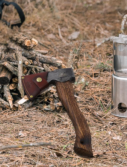 Camping Axe and Hatchet -11" Forged Carving Axe with Leather Sheath, Bushcraft Hatchet Small Axe Survival Hatchet for Woodworking