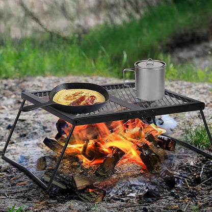 REDCAMP Folding Campfire Grill Heavy Duty Steel Grate, Portable Camp Fire Cooking Rack Over Fire Pit with Carrying Bag for Outdoor BBQ Camping