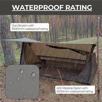 onewind 3 Season Backpacking Tent for Single Person, Ultralight Waterproof Silnylon Lightweight 1 Person Bushcraft Bivy Tent for Camping Backpacking Hiking, NO Trekking Pole