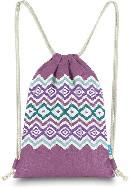 Drawstring Backpack Bohemia Style String Bag Canvas Beach Sport Daypack