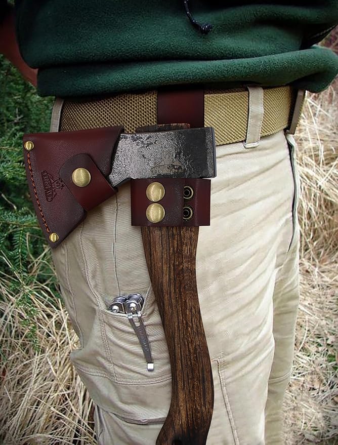 Camping Axe and Hatchet -11" Forged Carving Axe with Leather Sheath, Bushcraft Hatchet Small Axe Survival Hatchet for Woodworking