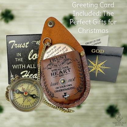 Bible Verse Brass Compass – “Trust in The Lord with All Your Heart” (Proverbs 3:5-6) | Religious Gifts for Men, Women, Boys, Girls, Teens | Daily Encouragement, Easter, Baptism, Faith-Based Keepsake