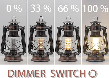 YAKii LED Vintage Lantern Metal Hanging Hurricane Lantern 12 LED Dimmer Switch Warm White Battery Operated Lantern Power Outage Indoor Camping Lighting Outdoor Brooklyn Lantern (Copper 2 Pack)