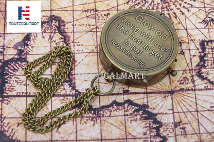 Grow Old Along with Me Compass Engraved Personalized Inscription Antique Brass Compass Engraved with Leather Case Romantic Gift Ideas for Him/Her - Husband Gifts from Wife, for Men