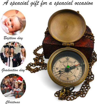 Brass Pocket Compass Hand Made Fully Functional Compass Antique Nautical Replica Item with Leather Case.