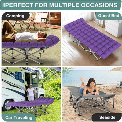 ZENPETIO 28In Folding Camping Cot for Adult, Portable Sleeping Cot with Mattress, Outdoor Heavy Duty Cot Bed for Camp with Carry Bag for Home, Office, Camp, Travel, Vacation(Max Loading 500lbs)