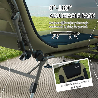 Outsunny Camping Cot for Adults, Folding Bed with Soft Padded Cushions & Headrest, 180° Adjustable Reclining Lounger, Heavy Duty and Portable with a 400 lbs. Capacity, Dark Green