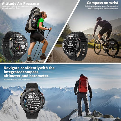 Military Smart Watch with GPS, Pressure/Altitude/Compass, Rugged Smartwatch for Men with 650mAh Extra-Large Battery, Answer/Make Call, 100+ Sports Mode, Metal Body Fitness Tracker for Android iOS