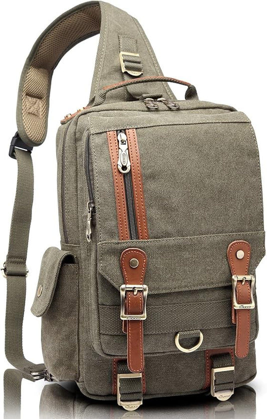 KAUKKO Canvas Messenger Bag Cross Body Shoulder Sling Backpack Travel Hiking Chest Bag