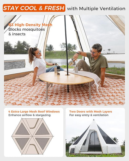 KingCamp Camping Tent 6-8 Person, Weatherproof Hot Tent Large Family Cabin Tents with Stove Jack, Waterproof & Windproof for Family Camping & Outdoor Parties