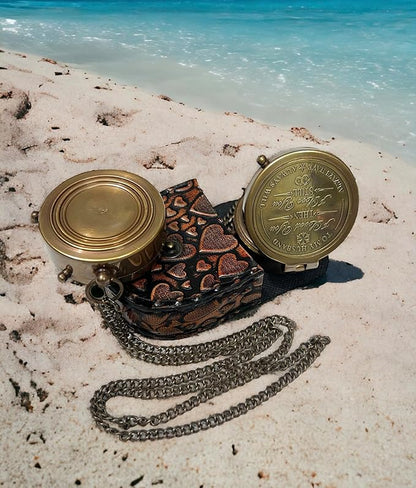 Nautical Solid Brass Directional Magnetic Compass Antique Vintage Design with Engraved Quote Elegant Maritime Navigation Instrument