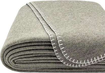EKTOS 100% Virgin Wool Blanket, 90" x 90", Temperature Regulating, Perfect for Sleeping (Light Gray, Queen Size)