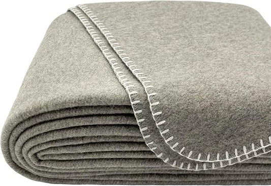 EKTOS 100% Virgin Wool Blanket, 90" x 90", Temperature Regulating, Perfect for Sleeping (Light Gray, Queen Size)