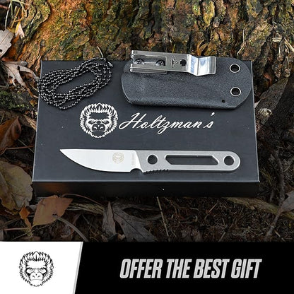 Holtzman's Gorilla Survival 'Scalpel' Fixed Blade Utility Knife with D2 Sheath, Belt Clip (Silver)