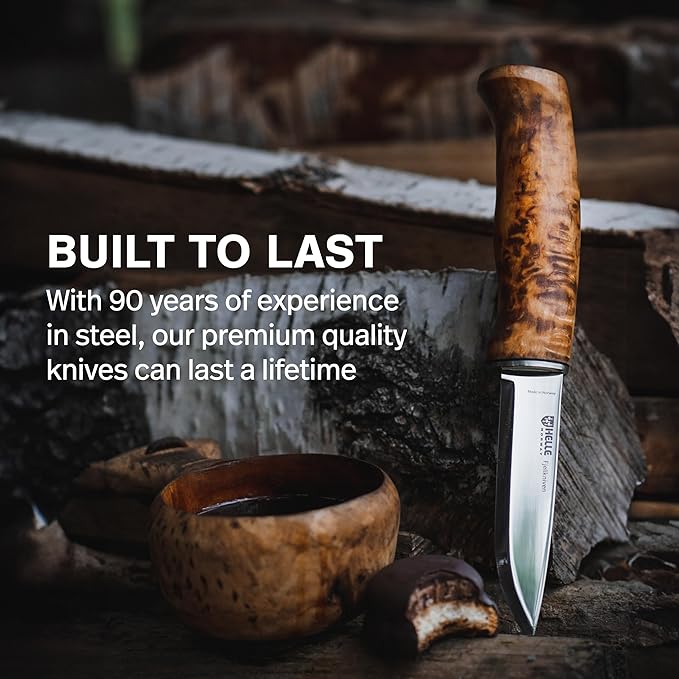 HELLE Knives - Fjellkniven - Fixed Blade - Classic Knife - Birch Wood Handle - 12C27 Stainless Steel - Made in Norway